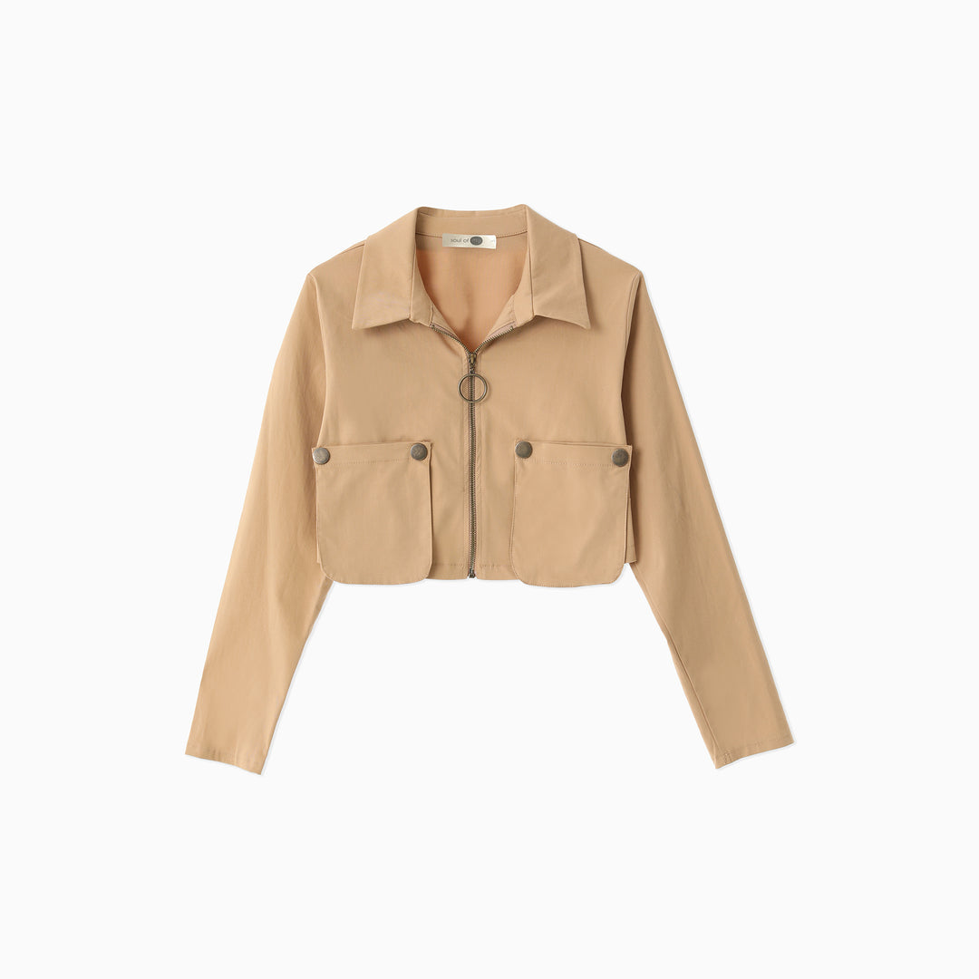 Pocket Detailed Zippered Crop Jacket 31317