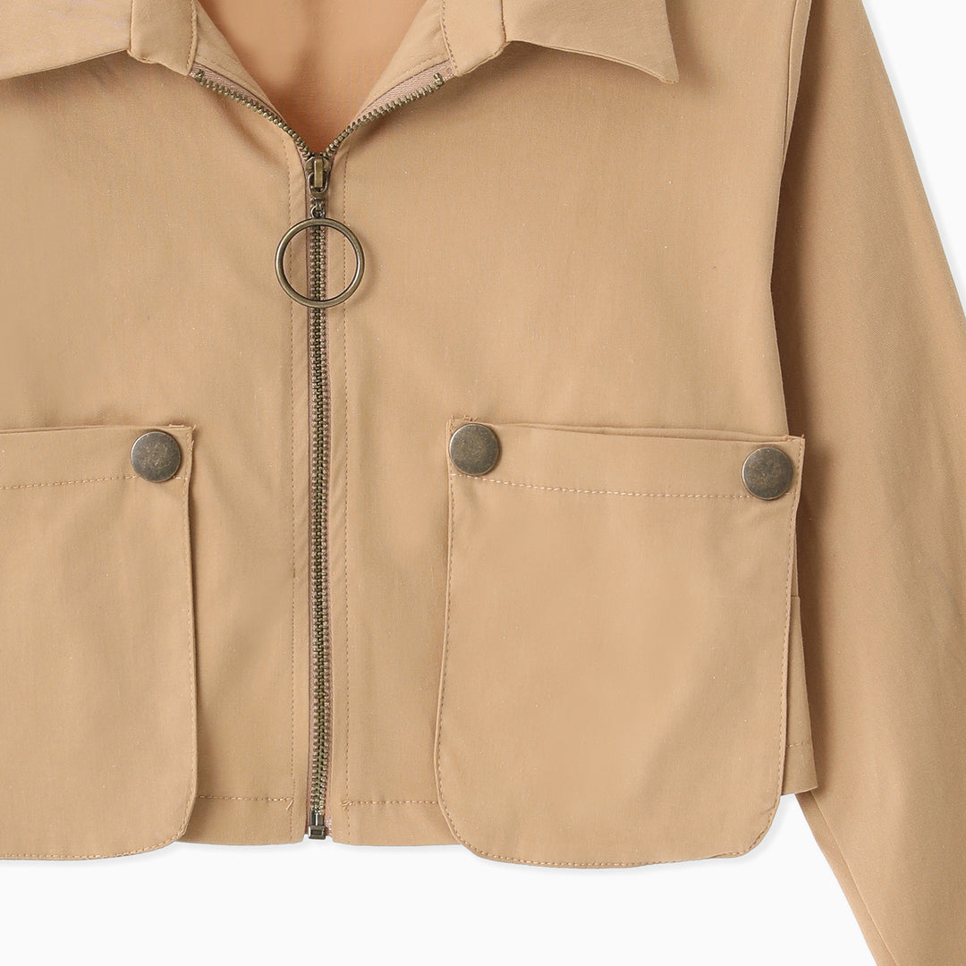 Pocket Detailed Zippered Crop Jacket 31317