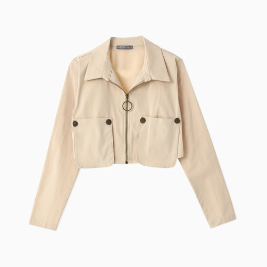 Pocket Detailed Zippered Crop Jacket 31317
