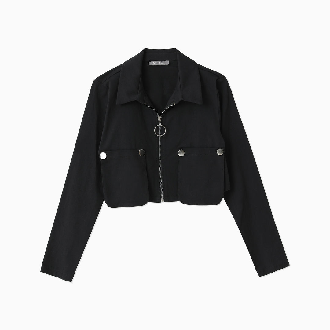Pocket Detailed Zippered Crop Jacket 31317