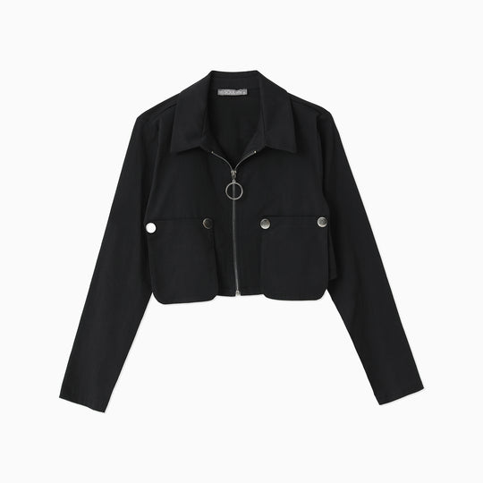 Pocket Detailed Zippered Crop Jacket 31317