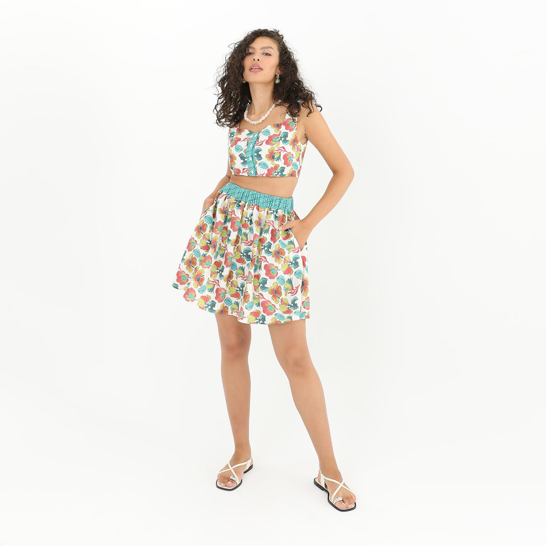 Floral Print Button Crop Top 60829