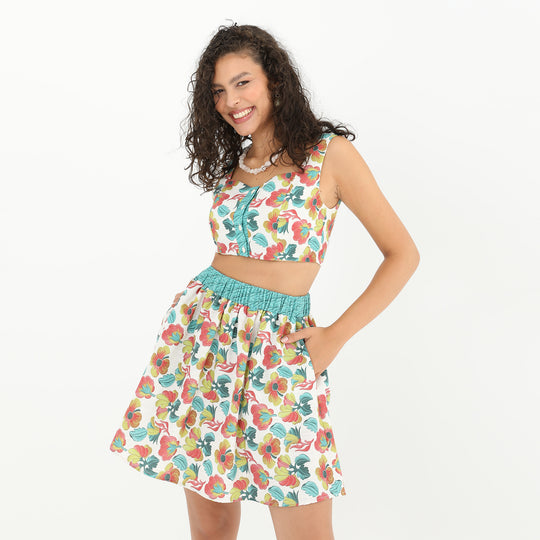 Floral Print Button Crop Top 60829