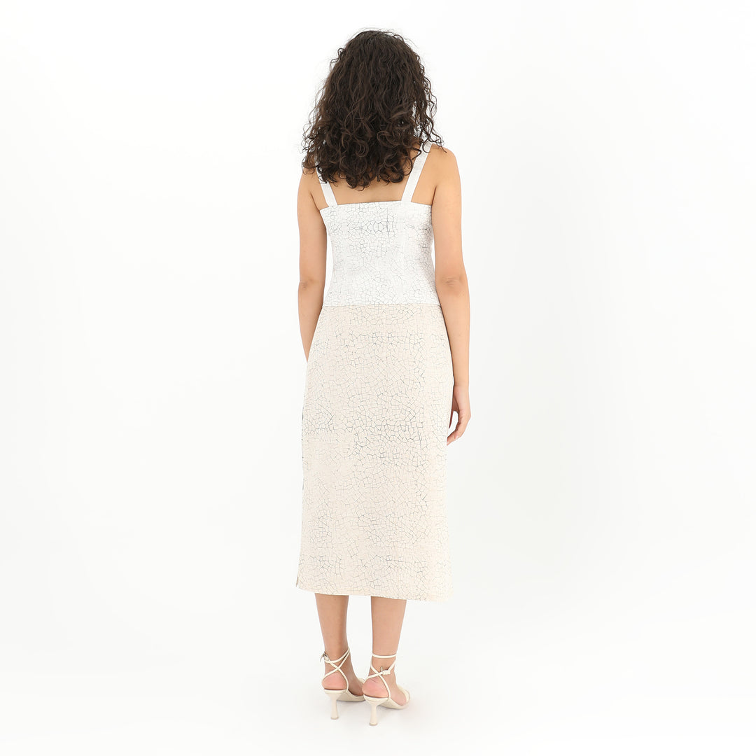 Back view of Tiles Print Button Up Crop Top - Available in XS, S, M, L