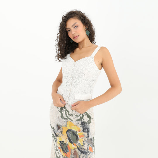Tiles Print Button Up Crop Top 60850