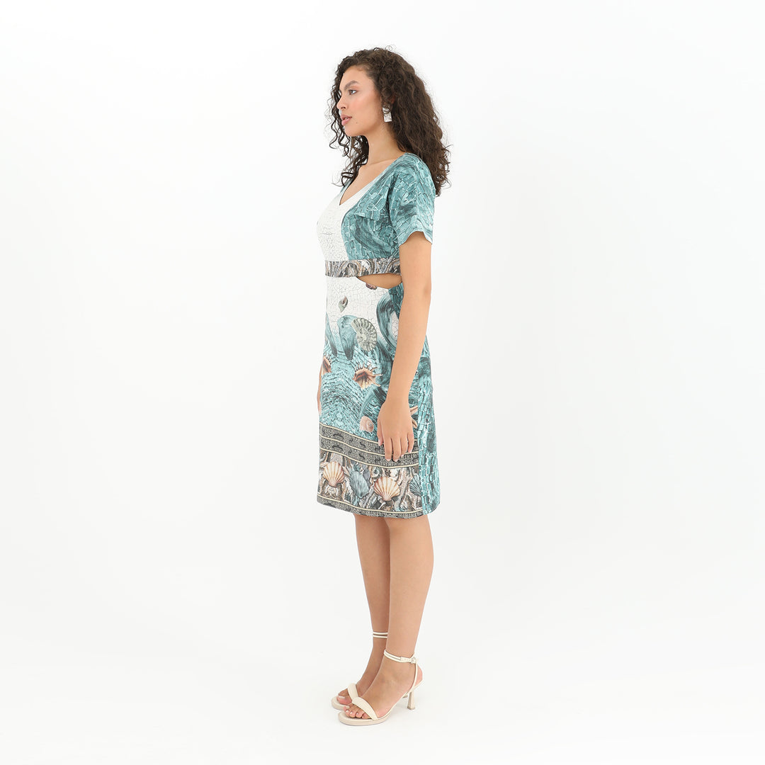 Coastal Print V-Neck Midi Dress 60882