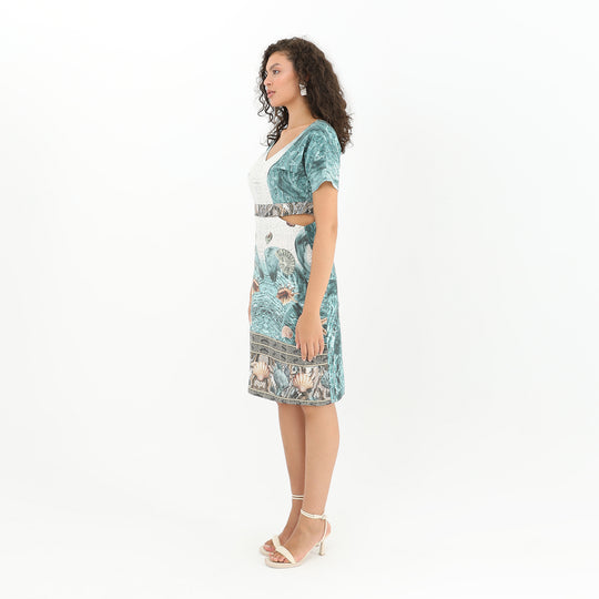 Coastal Print V-Neck Midi Dress 60882