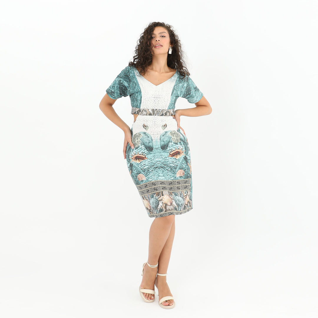 Coastal Print V-Neck Midi Dress 60882