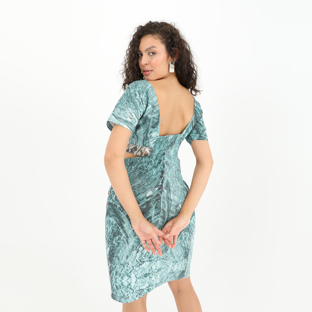 Coastal Print V-Neck Midi Dress 60882