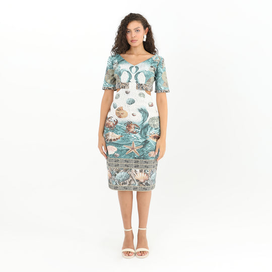 Coastal Print Side Cut-Out Midi Dress - Chic and Comfortable