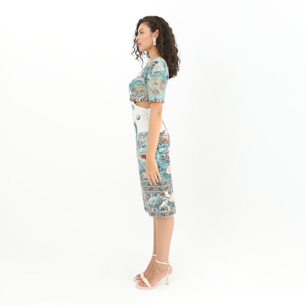 Coastal Print Side Cut-Out Midi Dress 60870