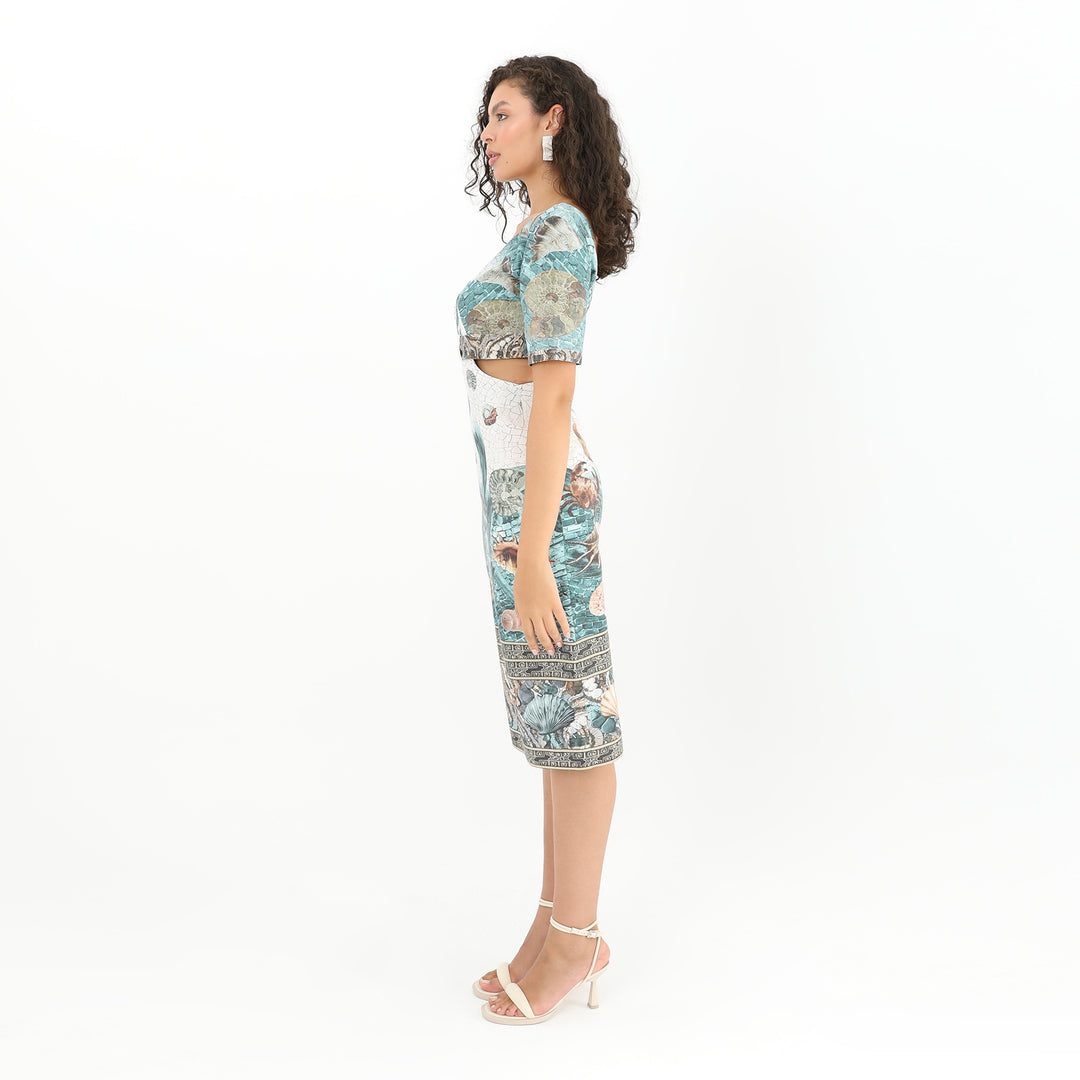 Coastal Print Side Cut-Out Midi Dress 60870