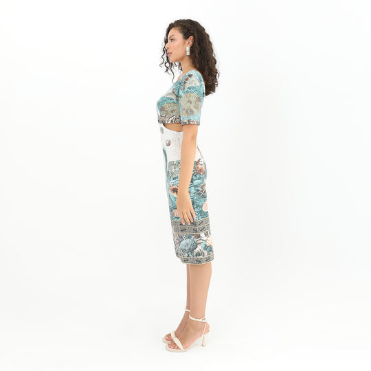 Coastal Print Side Cut-Out Midi Dress 60870