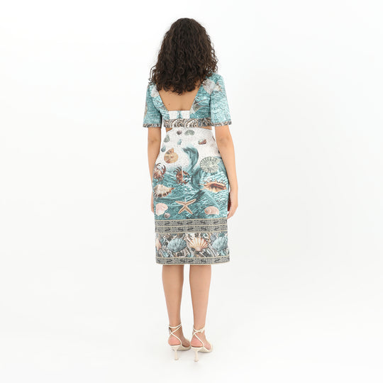 Coastal Print Side Cut-Out Midi Dress 60870