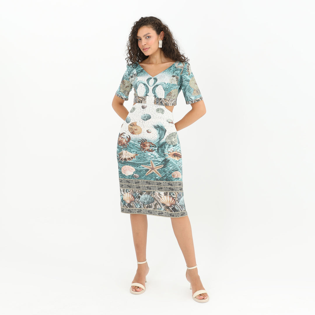 Coastal Print Side Cut-Out Midi Dress 60870