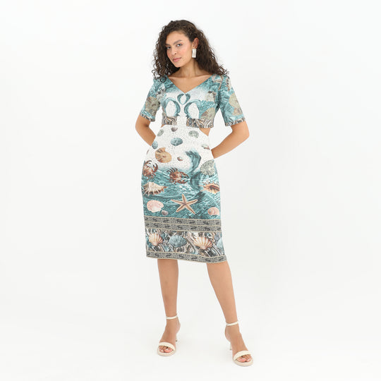 Coastal Print Side Cut-Out Midi Dress 60870