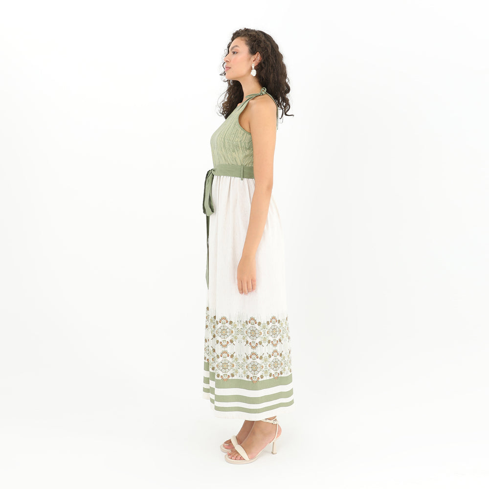 Tie Straps Belted Print Maxi Dress 60857
