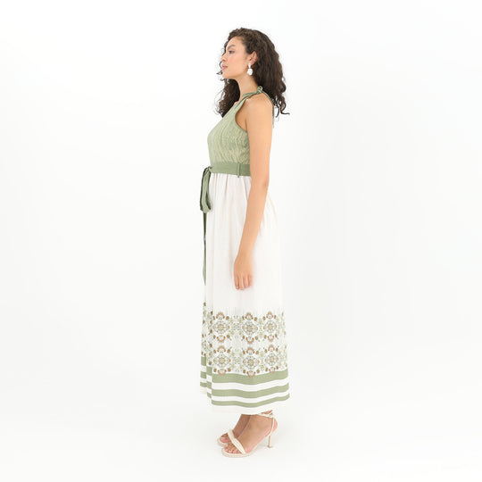 Tie Straps Belted Print Maxi Dress 60857