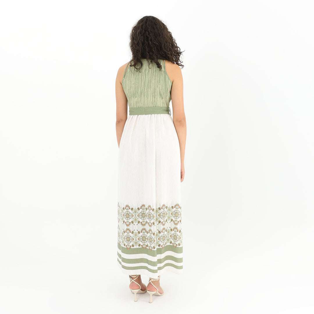 Back view of Tie Straps Belted Print Maxi Dress - Available in XS, S, M, L