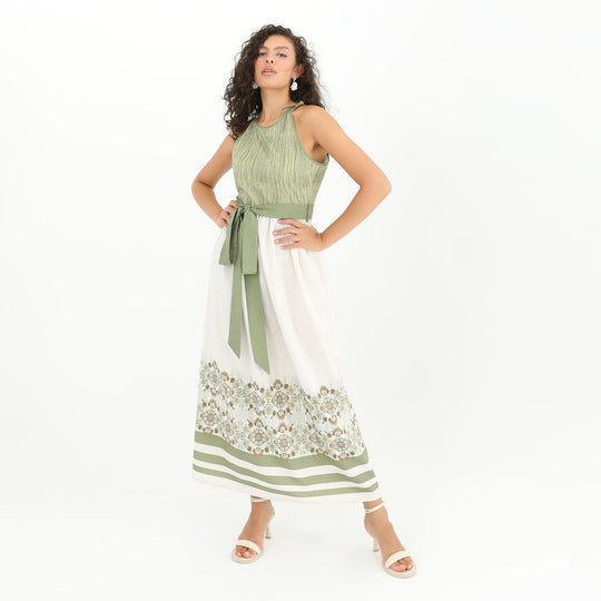 Tie Straps Belted Print Maxi Dress 60857