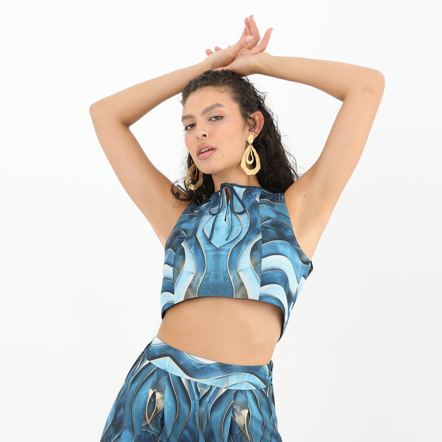 Electra Blue Neck Tie Crop Top - Trendy and Comfortable