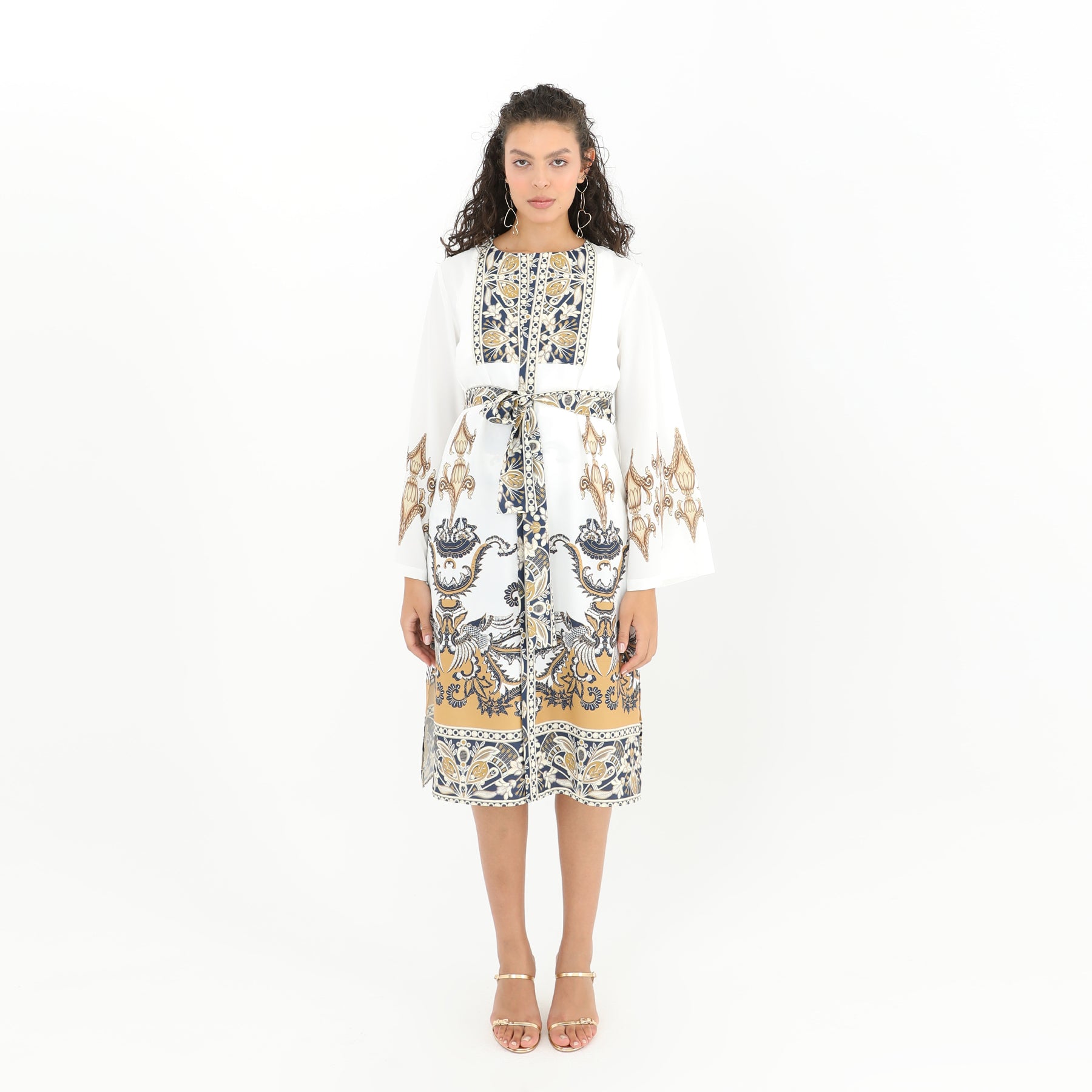 Belted Abstract Print Midi Kimono - Elegant and Comfortable