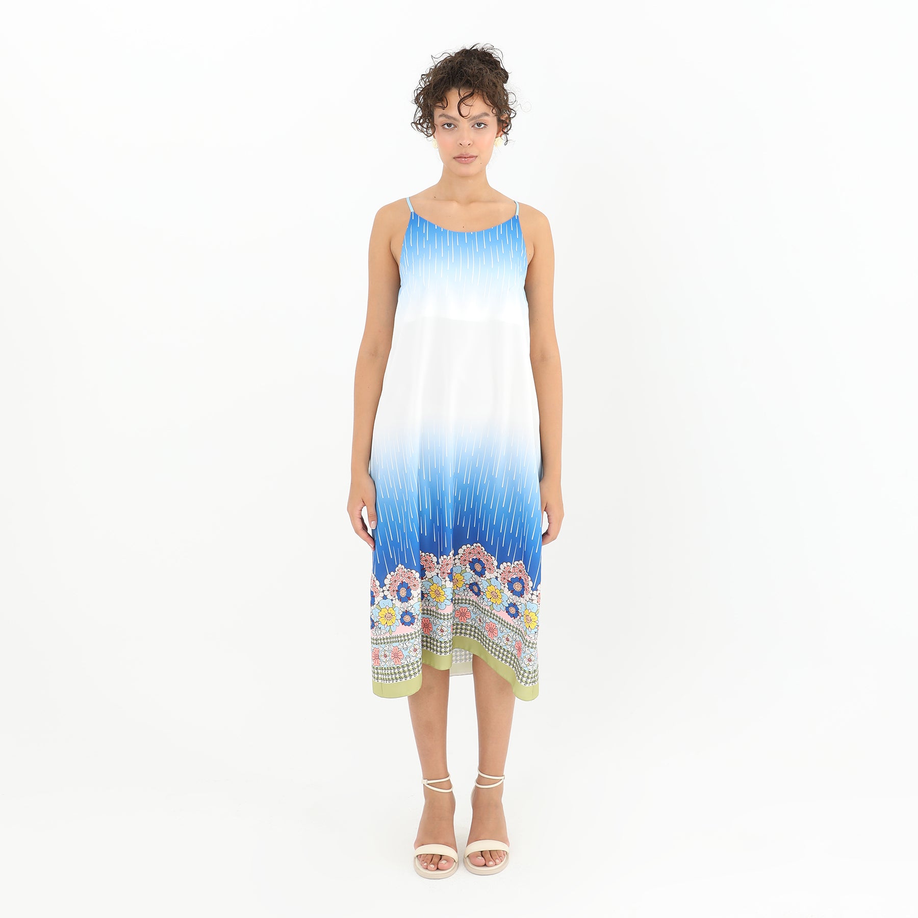 Floral Blue Print Midi Dress - Elegant and Comfortable