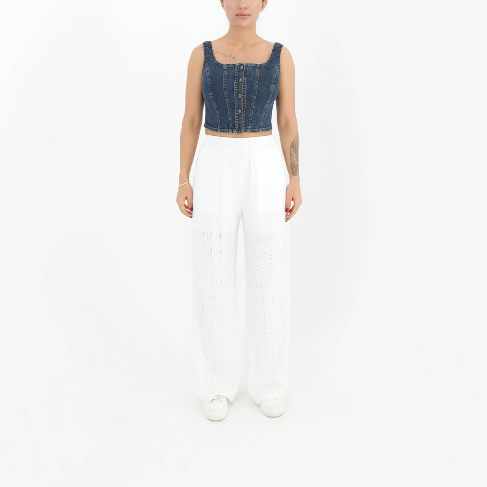 White Eyelet Straight Pants  60594