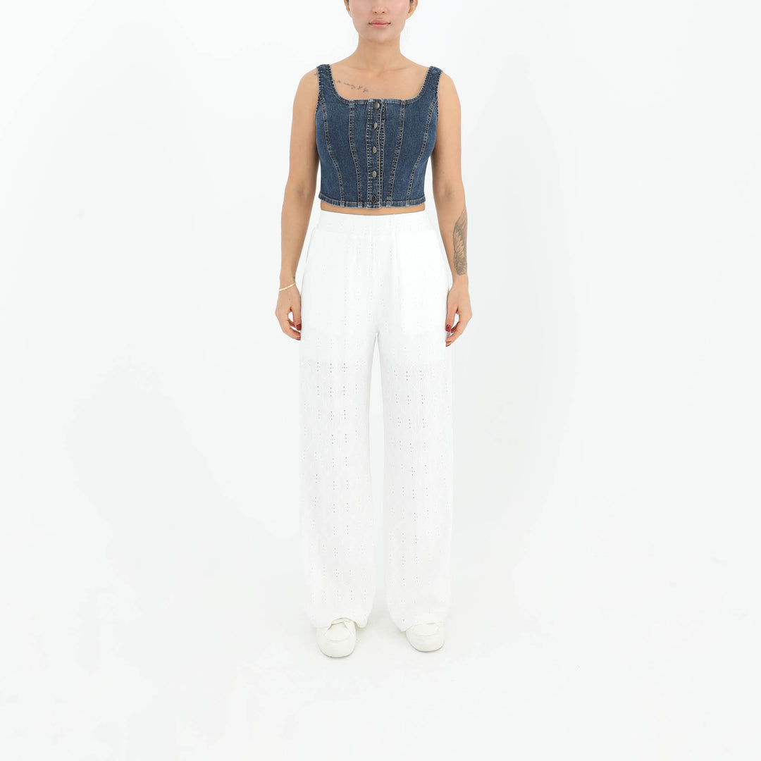 White Eyelet Straight Pants  60594