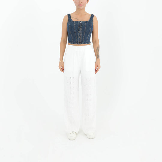 White Eyelet Straight Pants  60594