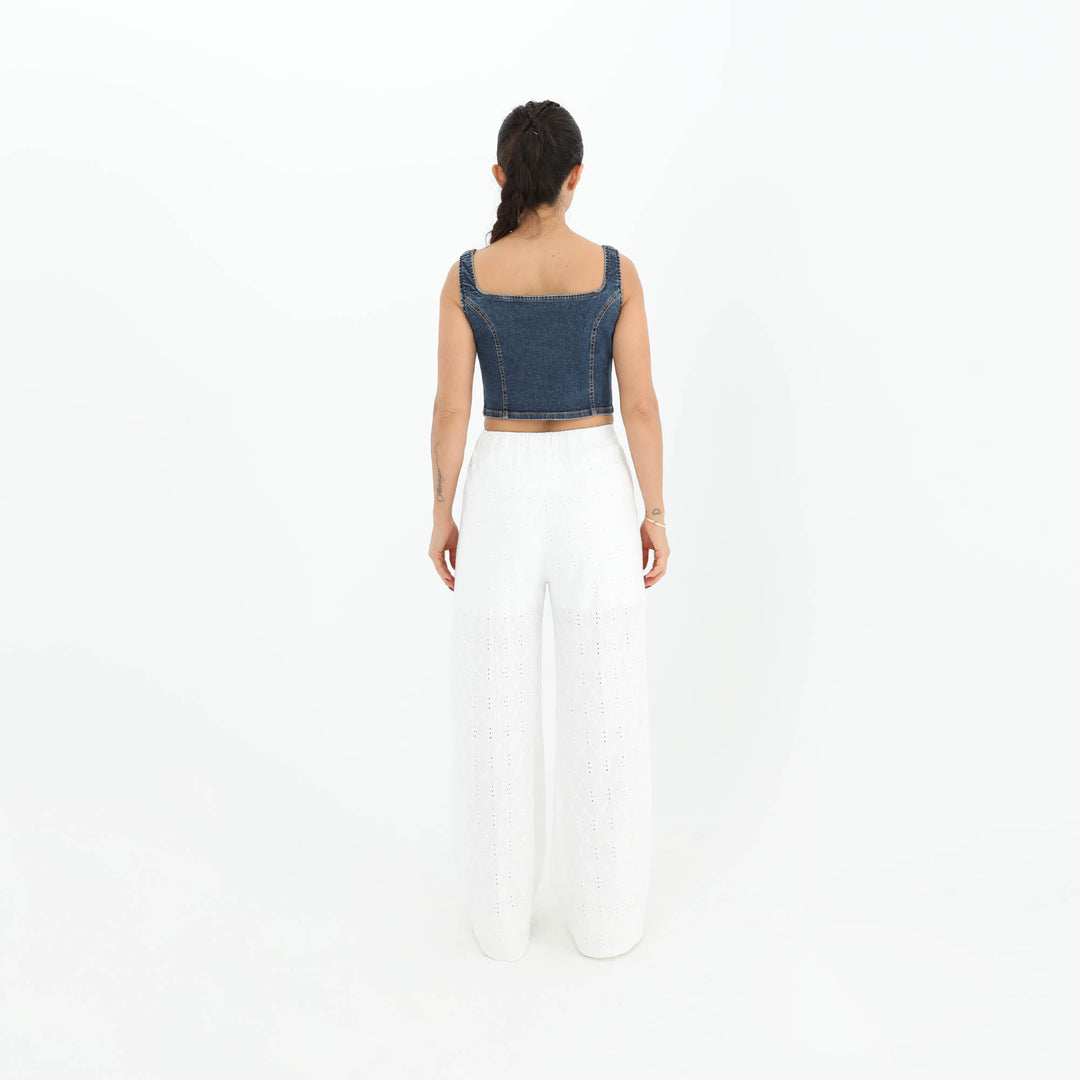 White Eyelet Straight Pants  60594