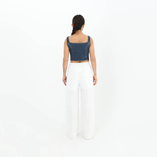 White Eyelet Straight Pants  60594