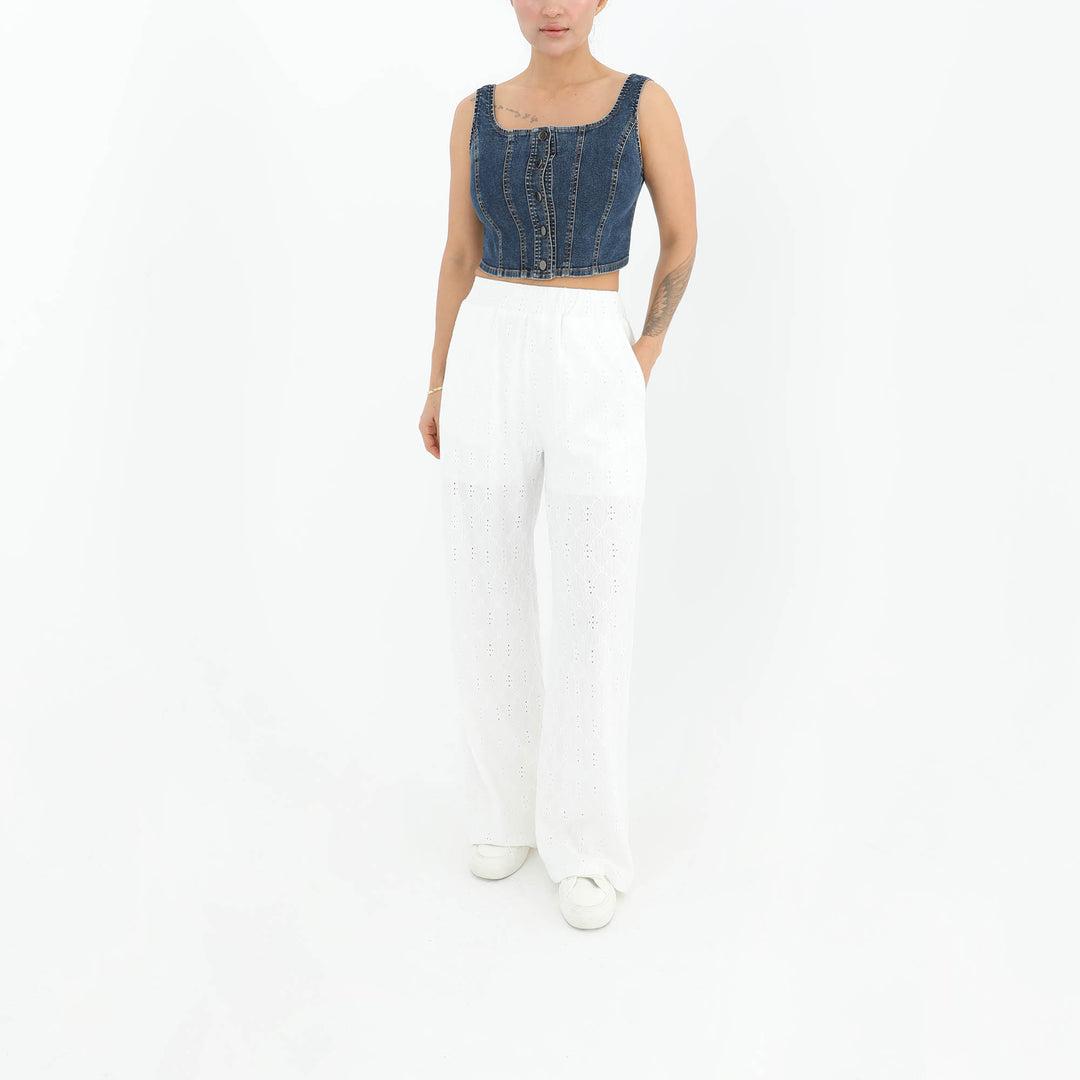 White Eyelet Straight Pants  60594