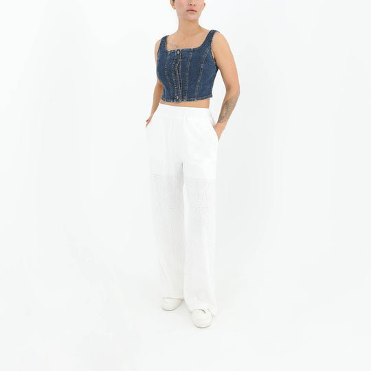 White Eyelet Straight Pants  60594