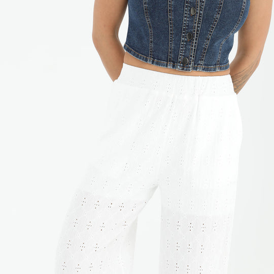 White Eyelet Straight Pants  60594