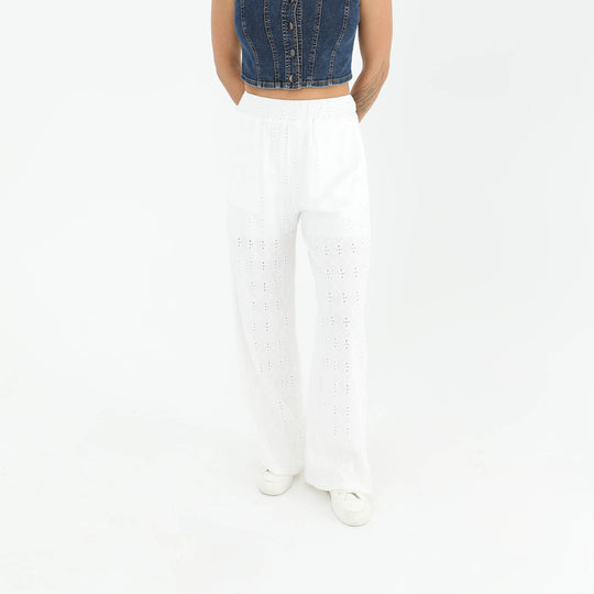 White Eyelet Straight Pants  60594
