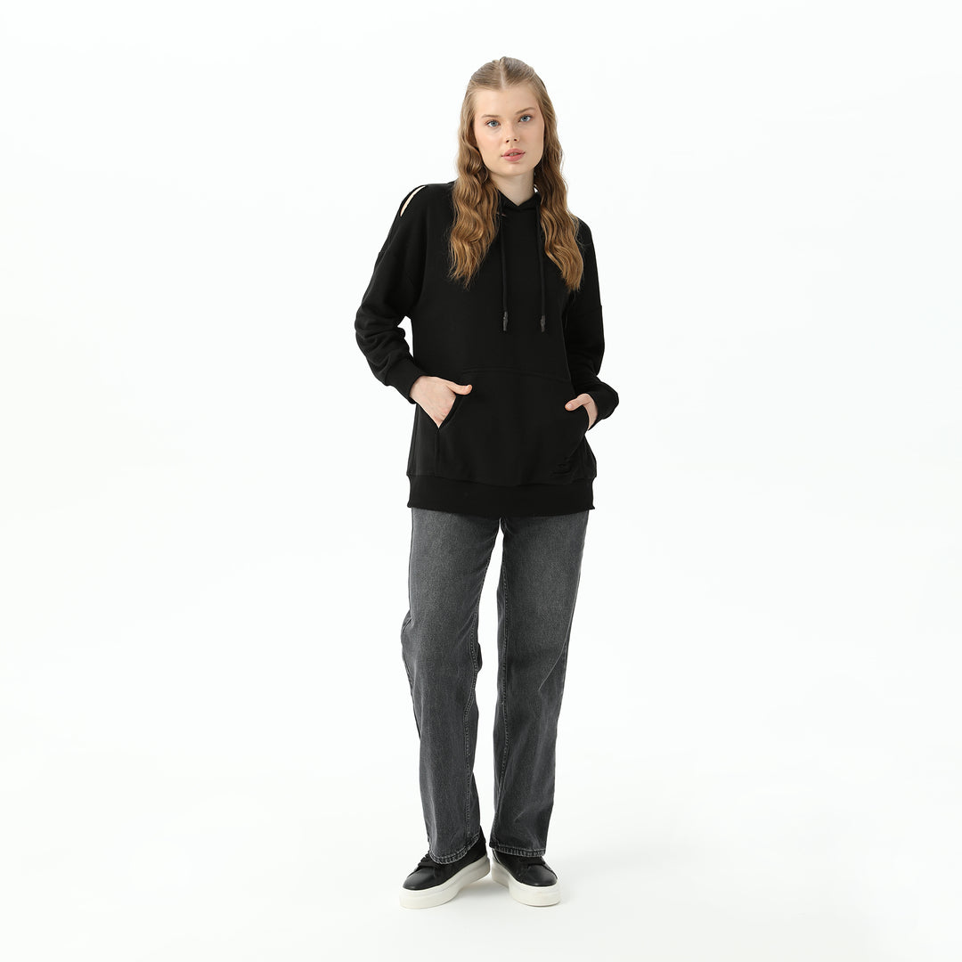 Cut Detailed Hooded Sweatshirt 31467