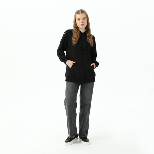 Cut Detailed Hooded Sweatshirt 31467