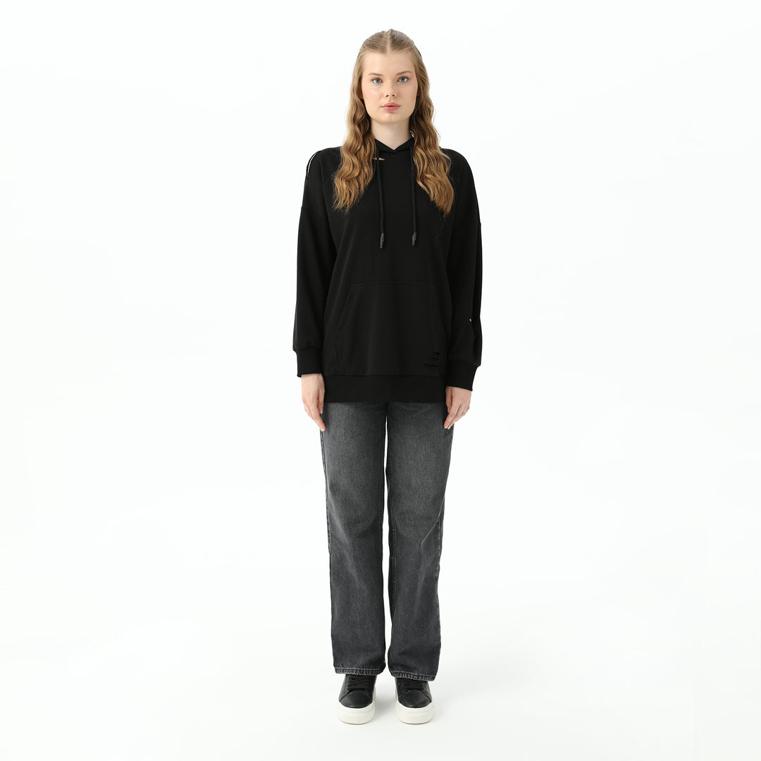 Cut Detailed Hooded Sweatshirt 31467