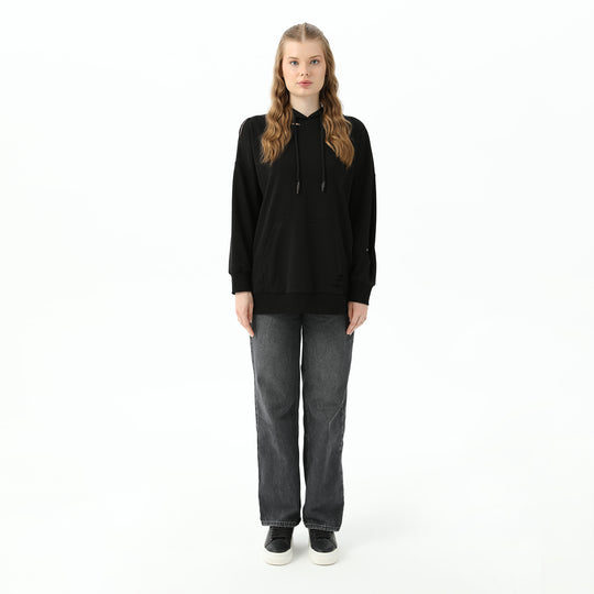 Cut Detailed Hooded Sweatshirt 31467