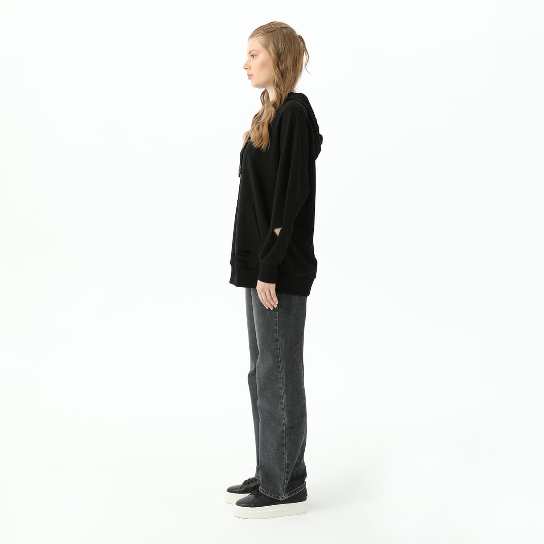 Cut Detailed Hooded Sweatshirt 31467
