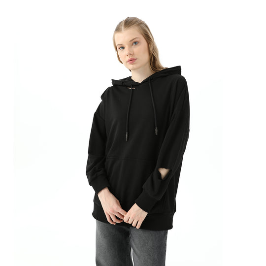 Cut Detailed Hooded Sweatshirt 31467