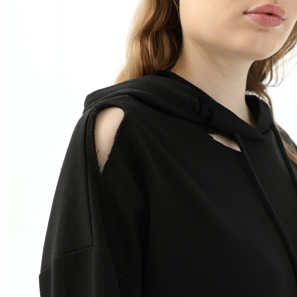 Cut Detailed Hooded Sweatshirt 31467
