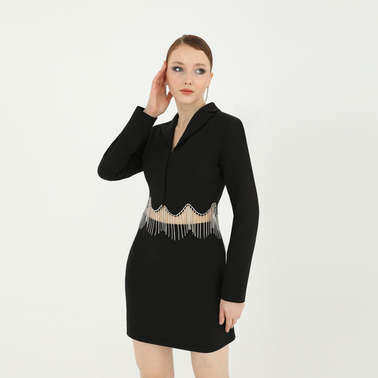 Fringe Trim Crop Blazer 60706