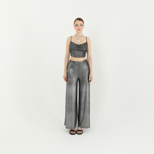 Metallic Spaghetti Straps Crop Top 60716