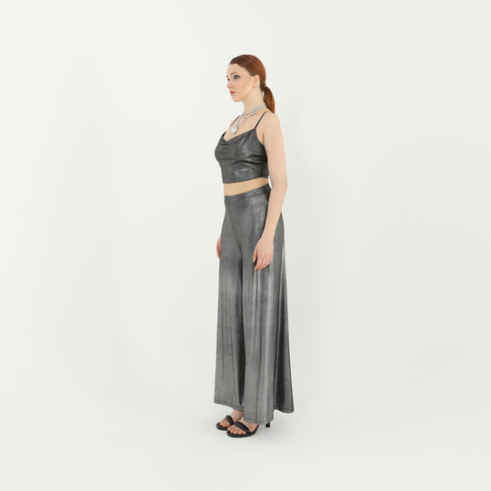 Metallic Spaghetti Straps Crop Top 60716