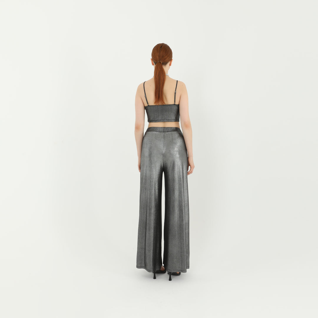 Metallic Spaghetti Straps Crop Top 60716