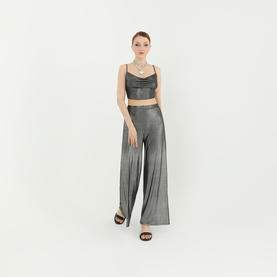 Metallic Spaghetti Straps Crop Top 60716