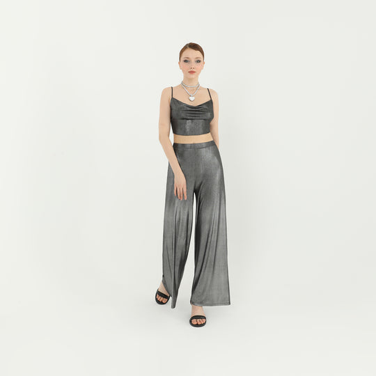 Metallic Spaghetti Straps Crop Top 60716