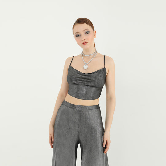 Metallic Spaghetti Straps Crop Top 60716
